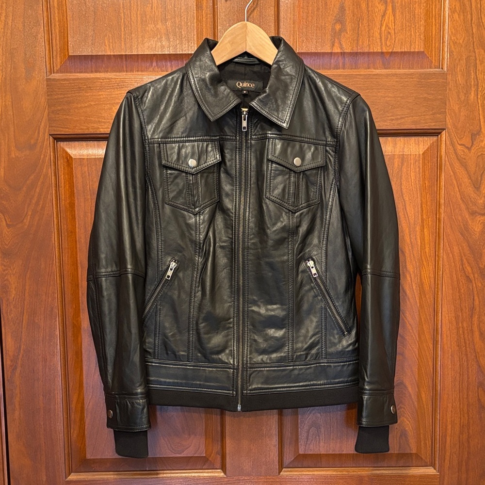 Butter Soft Sheepskin Leather Jacket with Ribbed Detail
